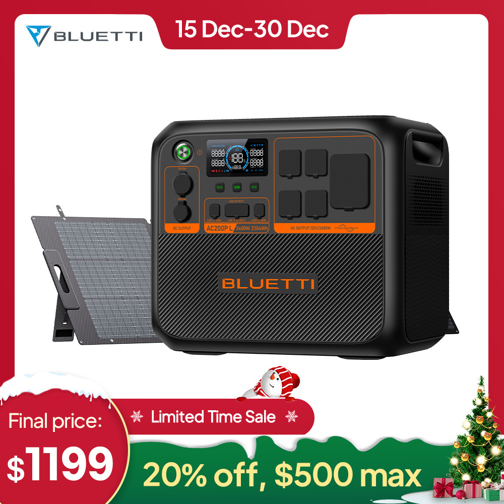 BLUETTI AC200PL 2400W 2304Wh Portable Power Station+200W Solar Panel for Backup