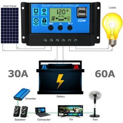 Solar Panel Regulator Charge Controller Auto Focus Tracking 30A 60A 12V/24V