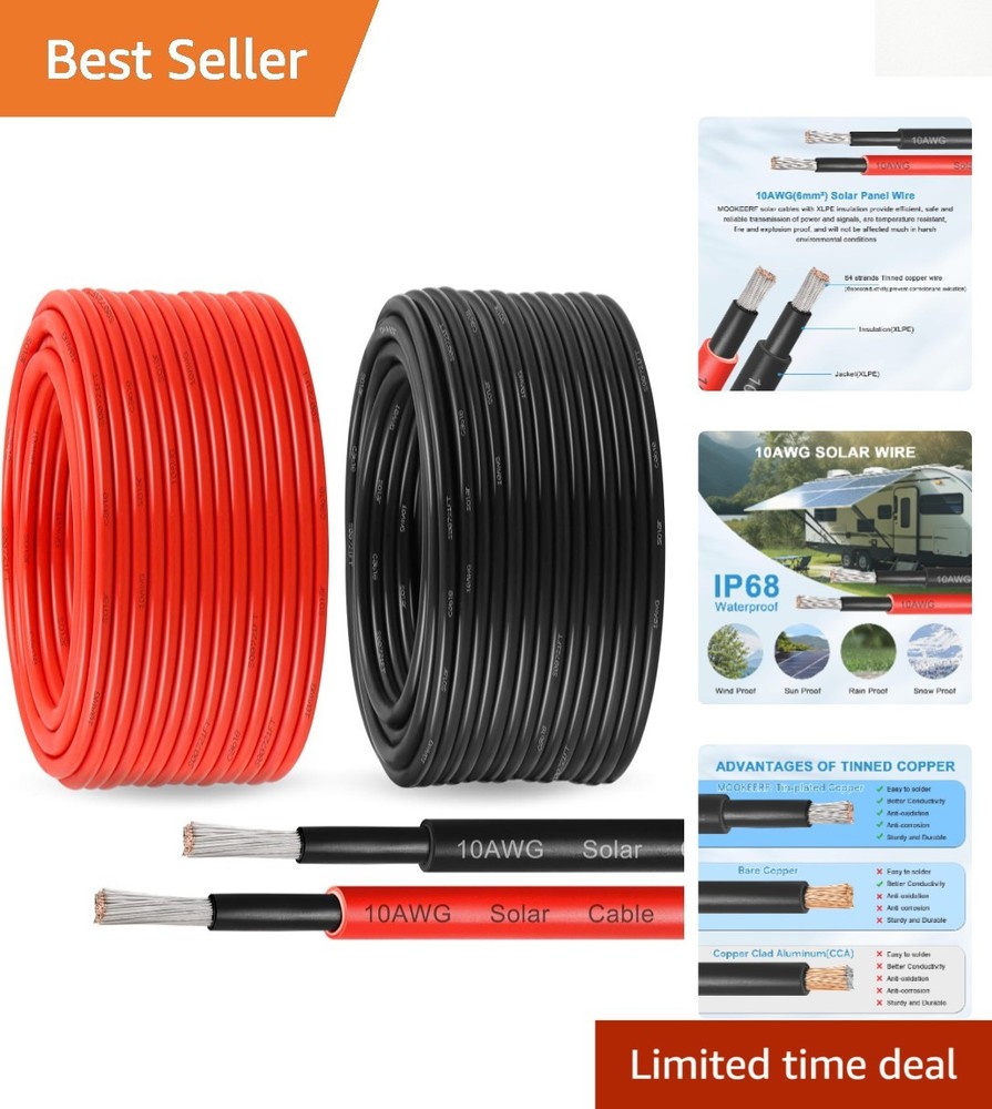 10 AWG Solar Panel Wire 200Ft Tinned Copper Extension Cable for RV & Marine