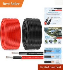 10 AWG Solar Panel Wire 200Ft Tinned Copper Extension Cable for RV & Marine