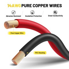 15ft 14AWG SAE Extension Cable, 2 Pin Quick Disconnect for Solar Panel & Battery