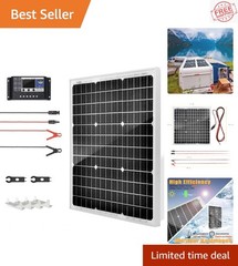 Weatherproof 50W Solar Panel with 30A Controller for Home and Outdoor Adventures