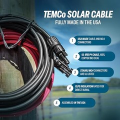 TEMCo Solar Panel Extension Cable 10 AWG 100 Ft Red Black