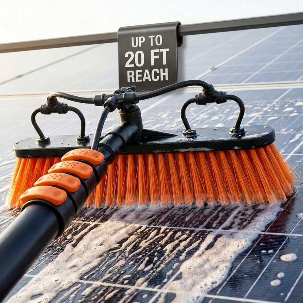 Solar Panel Cleaning Brush 20 Ft Extension Pole | Water Fed Pole Brush with Soap
