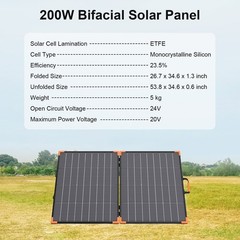 MHPOWOS 100W 200W Bifacial Foldable Solar Panel ETFE IP68 for Power Station