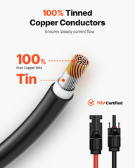 30FT Solar Panel Extension Cable, 10AWG Solar Extension Cable Wire with Female &