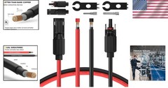 Durable 20FT 8AWG Solar Panel Extension Cable with Copper Connectors Included