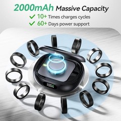 Portable Charging Case Compatible with Oura Ring Gen 4 & Gen 3, 2000mAh Black