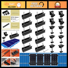 Solar Panel Mounting Kit – 10 Rails, End & Center Clamps, Wrench, Waterproof for
