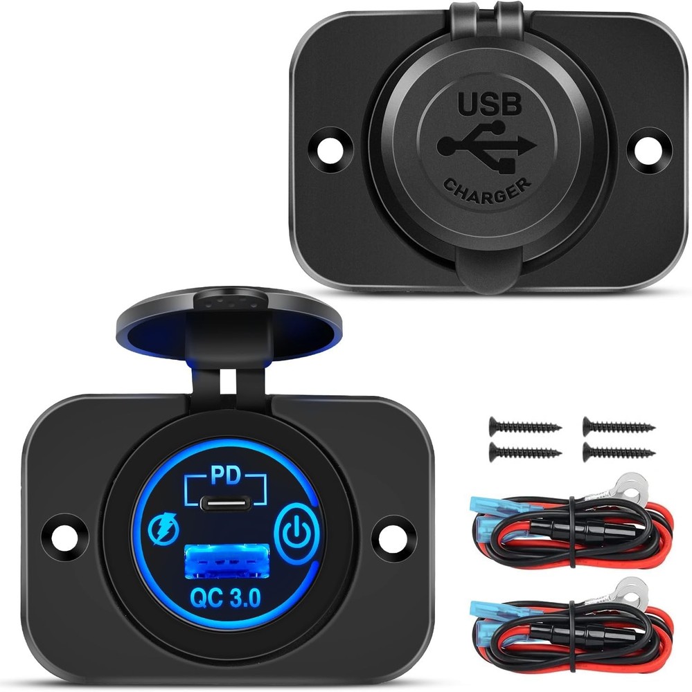 Nilight 2 Pack PD Type C and QC 3.0 USB Fast Outlet Panel with LED | ON Off Touc