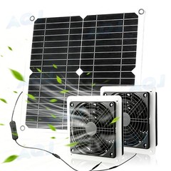 25W Solar Panel with 2pcs Ventilation Alonie Fans for Shed, Chicken Coop.Kitchen