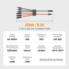 Solar Y Branch Parallel Adapter Cable 30A 1000V IP67 for RV Boat Off Grid System