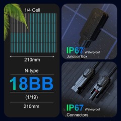 ACOPOWER 250W 24V Bifacial Solar Panel 16BB N-Type 25.4% High Efficiency
