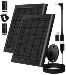 8W Solar Panel Charger 2-Pack for Ring Cameras, Waterproof, USB-C Adapter, 10ft