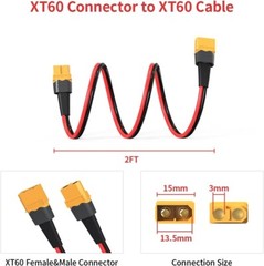 12AWG 2FT XT60 Extension Cable Female-Male Connector Power Station Solar Panel