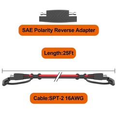 25FT SAE Extension Cable Quick Disconnect Connector 16AWG for Automotive & Solar