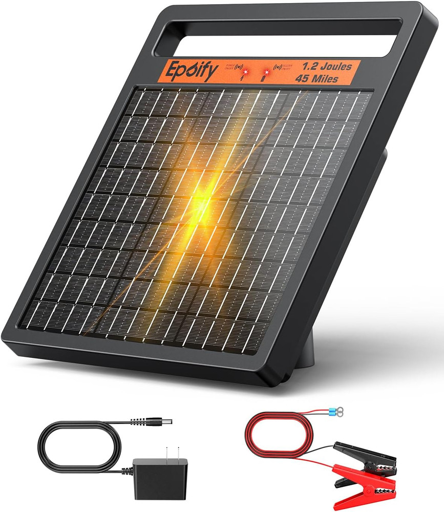 Solar Electric Fence Charger 1.2J Stored Energy, 45 Miles Coverage,8W Solar Fenc