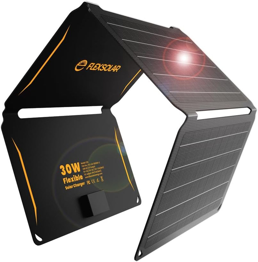 30W Solar Charger with ETFE Panel USB-C USB-A Fast Charging IP67 Waterproof for