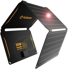 30W Solar Charger with ETFE Panel USB-C USB-A Fast Charging IP67 Waterproof for