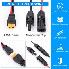 10ft 12 AWG XT60 Female to Solar Connector Solar Panel Extension Charging Cable