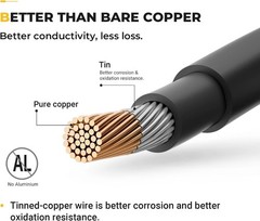 Durable 20FT 8AWG Solar Panel Extension Cable with Copper Connectors Included