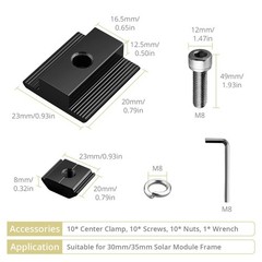 10pcs Solar Panel Mid Clamps – Aluminium T-Shaped Mounting Brackets for Metal &