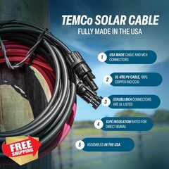 TEMCo 10 AWG Solar Extension Cable 100ft Red Black