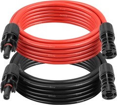 Solar Extension Cable 8AWG 15FT 2-Pack (Red + Black), PV Wire with Male/Female S