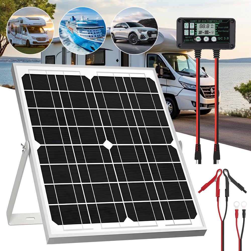 30W Trickle Solar Panel Kit Battery Charger Maintainer +Mount Bracket&Controller