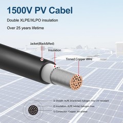 8AWG (10mm²) 20FT Solar Extension Cables, 1500V Tinned Copper PV Wire with 1….