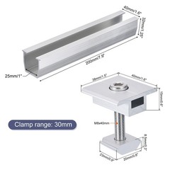 4 x 200mm Aluminium Profile Mounting Rail, 4 x 30mm Clamps