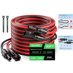 Customizable 30FT 10AWG Solar Cable Set with Locking Connectors & Zip Ties