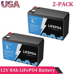 New 2-PACK 12V 8Ah LiFePO4 Deep Cycle Battery Energy for RV, Solar, Marine,Home