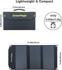 Greenmagic 40 Watt Portable Solar Panel Charger with USB-A USB-C DC Output