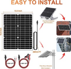 24V 20W Solar Battery Charger Maintainer, Built-in Ultra Smart MPPT Charge Co…
