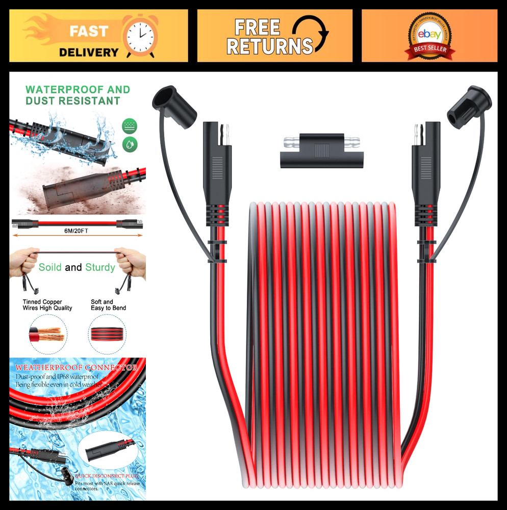10FT 10AWG SAE Extension Cable with Quick Disconnect & Polarity Reverse Adapter