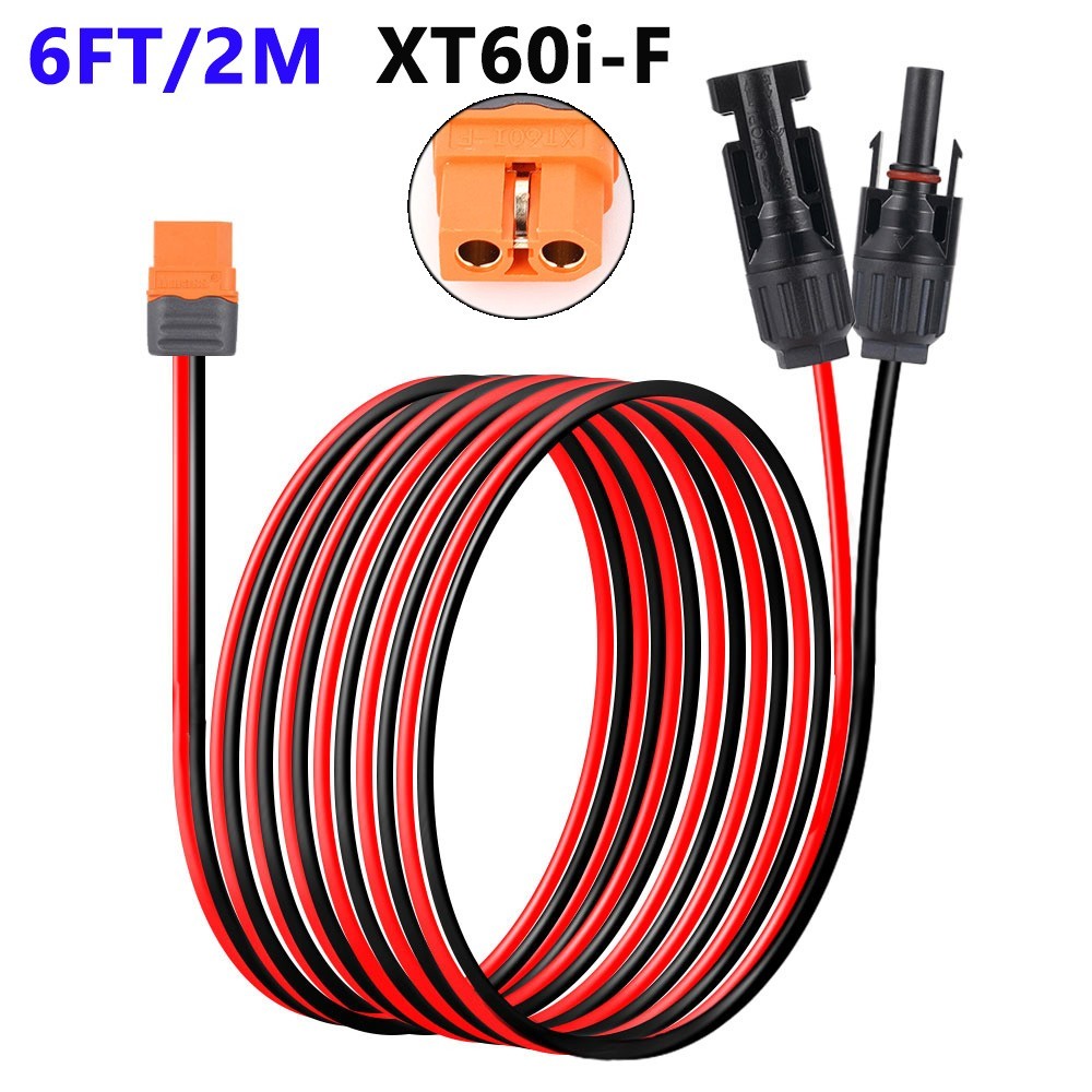 6ft/2m 12AWG XT60i Female Connector to Solar Panel Extension Charging Cable Wire