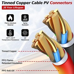 4 Pairs Y Branch Solar Connectors 1 to 2 Parallel PV Adapters 30A Cable Kit 14-1
