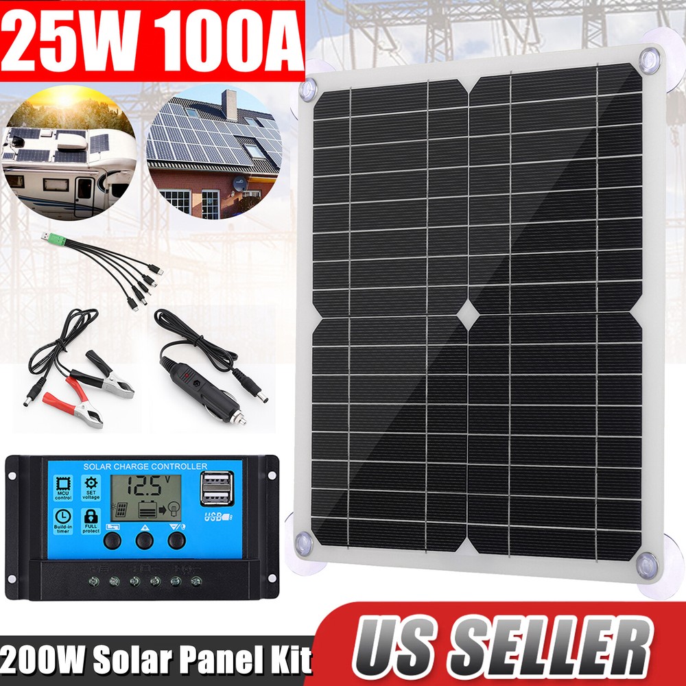 200W Solar Panel Kit 100A 12V Battery Charger w/ Controller Caravan Boat Outdoor