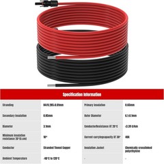 10 AWG Solar Panel Extension Cable for RV Boat Home Black & Red 30ft