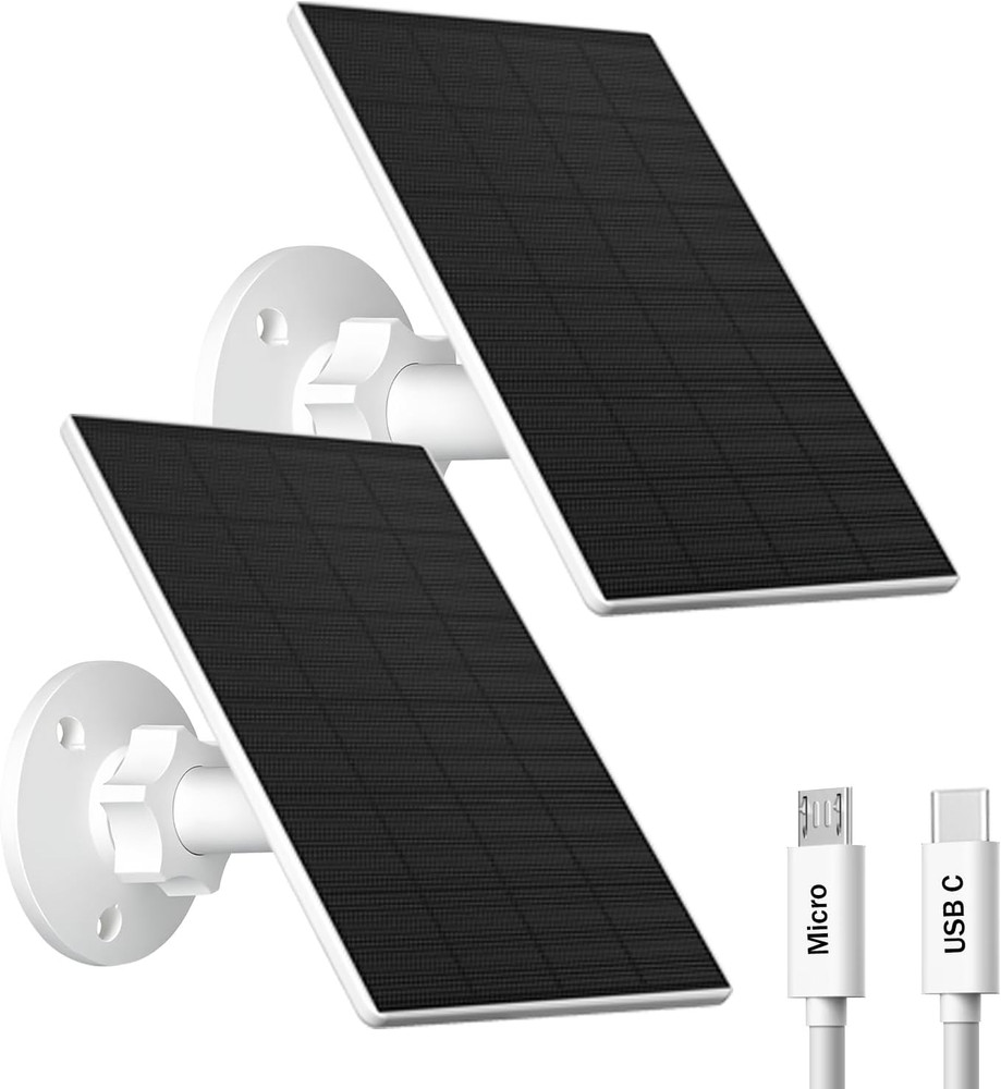 2W Solar Panel for Security Camera Outdoor, USB/USB-C Charger with IP65 Waterpro