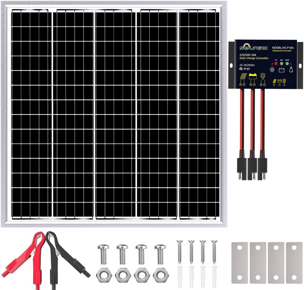 50W 24V Solar Panel Kit, Intelligent Waterproof 10A PWM Controller