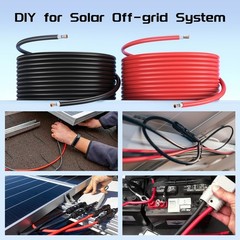 Bateria Power Solar Panel Wire 50Ft Black and 50Ft Red Kit, 10AWG (6mm²) So