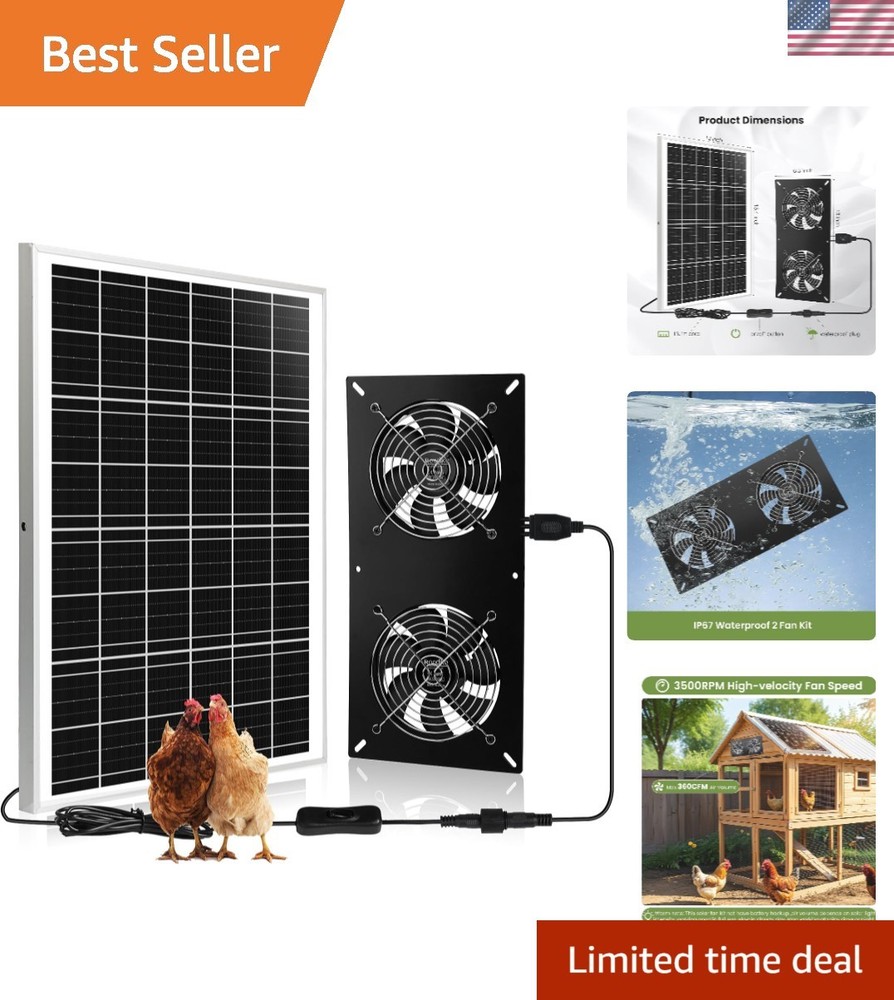 Waterproofed Solar Powered 2 Fan Kit for Outdoor Chicken Coop Shed | 25W Sola…