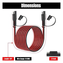 SAE 14AWG 12FT Extension Cable with Polarity Adapter for Solar Panel RV Battery
