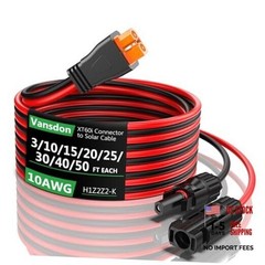 Solar to XT60i Extension Cable 10AWG 25FT XT60i Female to Male 10AWG-25FT