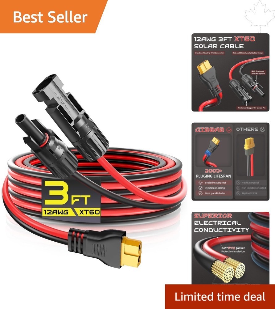 Weatherproof 3FT XT60 Solar Charging Cable with 30A Capacity & Copper Wire