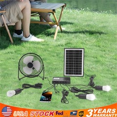 Solar Power Panel Kit Outdoor Camping USB Charging System W/ LED Light & 8″ Fan