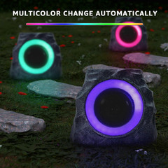 2-Pack Solar Powered Rock Speakers Outdoor Water-Resistant IP44 Rock Speaker wit
