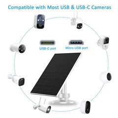 Solar Panel for Security Camera, 2 Pack 2W Solar Charger with Micro USB & USB-C